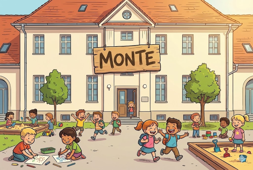 Monte Kita App - Kinder spielen vor dem Kindergarten